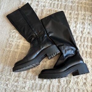 Zara Leather Black Women's Knee-High Boots